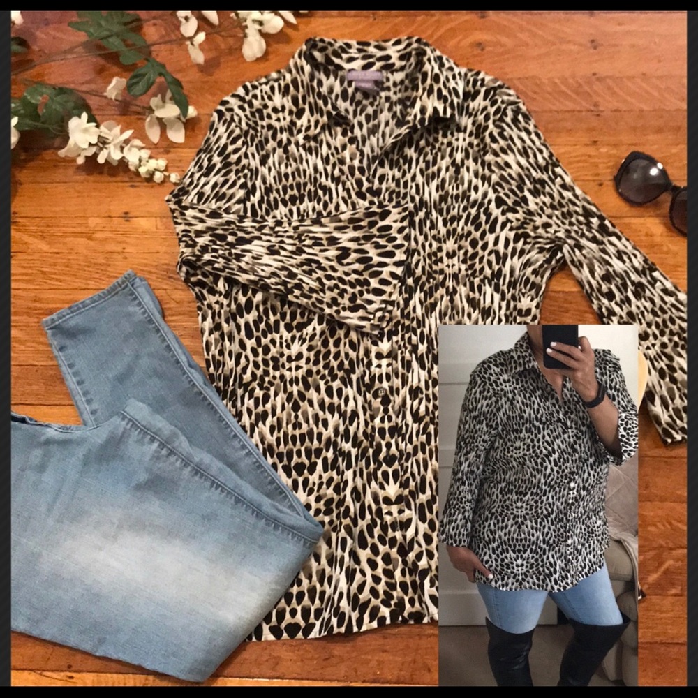 Leopard Mid-Length Three-Quarter Sleeve Blouse